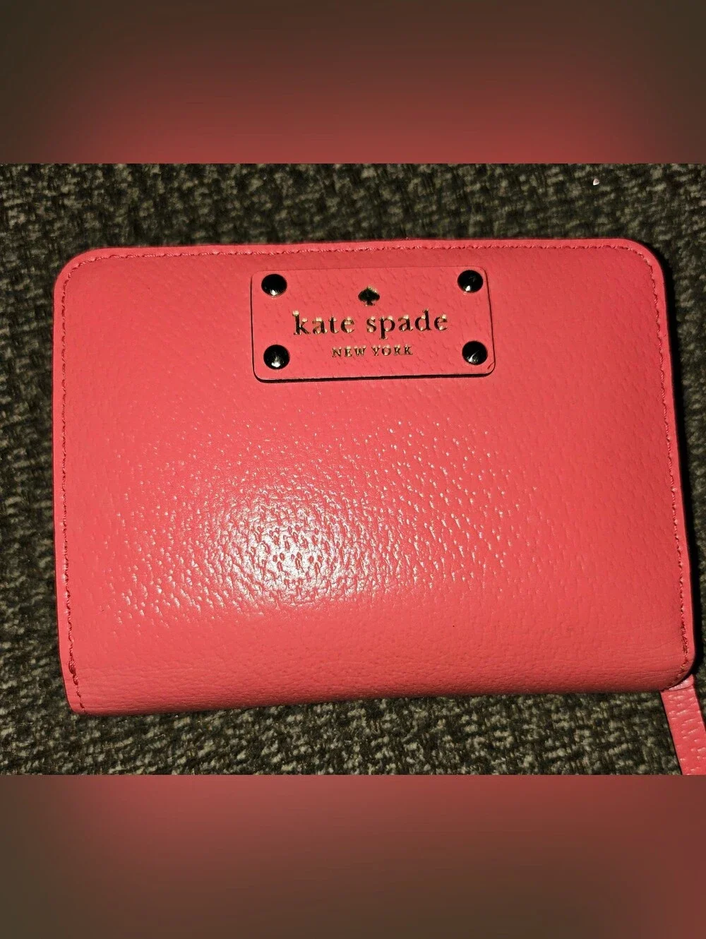 kate spade coral pink pebbled leather card holder